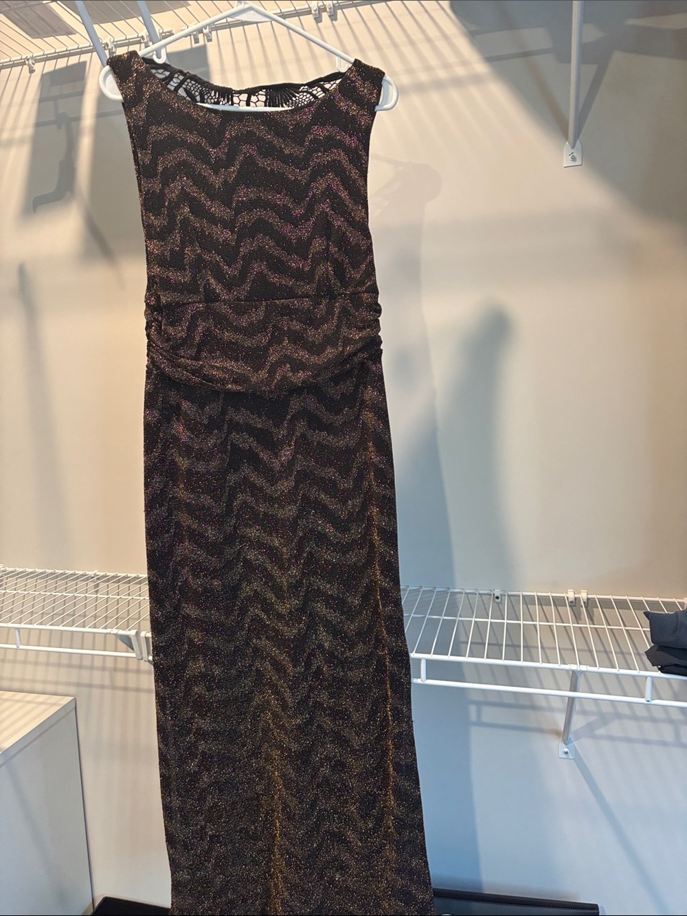 Bisou Bisou Black and Gold Sleeveless Chevron Maxi Dress